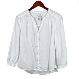 Rachel Zoe Linen Shirt Button Front White 3/4 Sleeve Women's S Coastal Casual